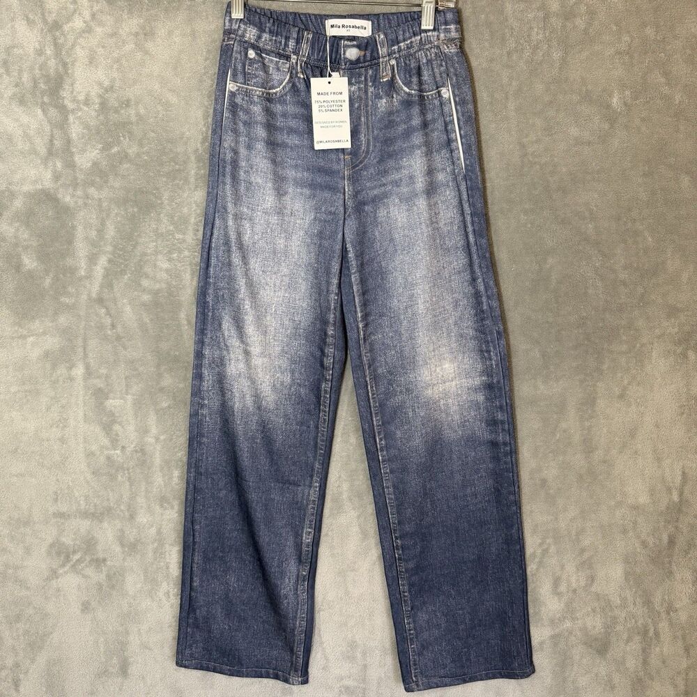 NWT Mila Rosabella Sweatpant Jeans XS Women's Blue Acid Wash Wide Leg Comfort